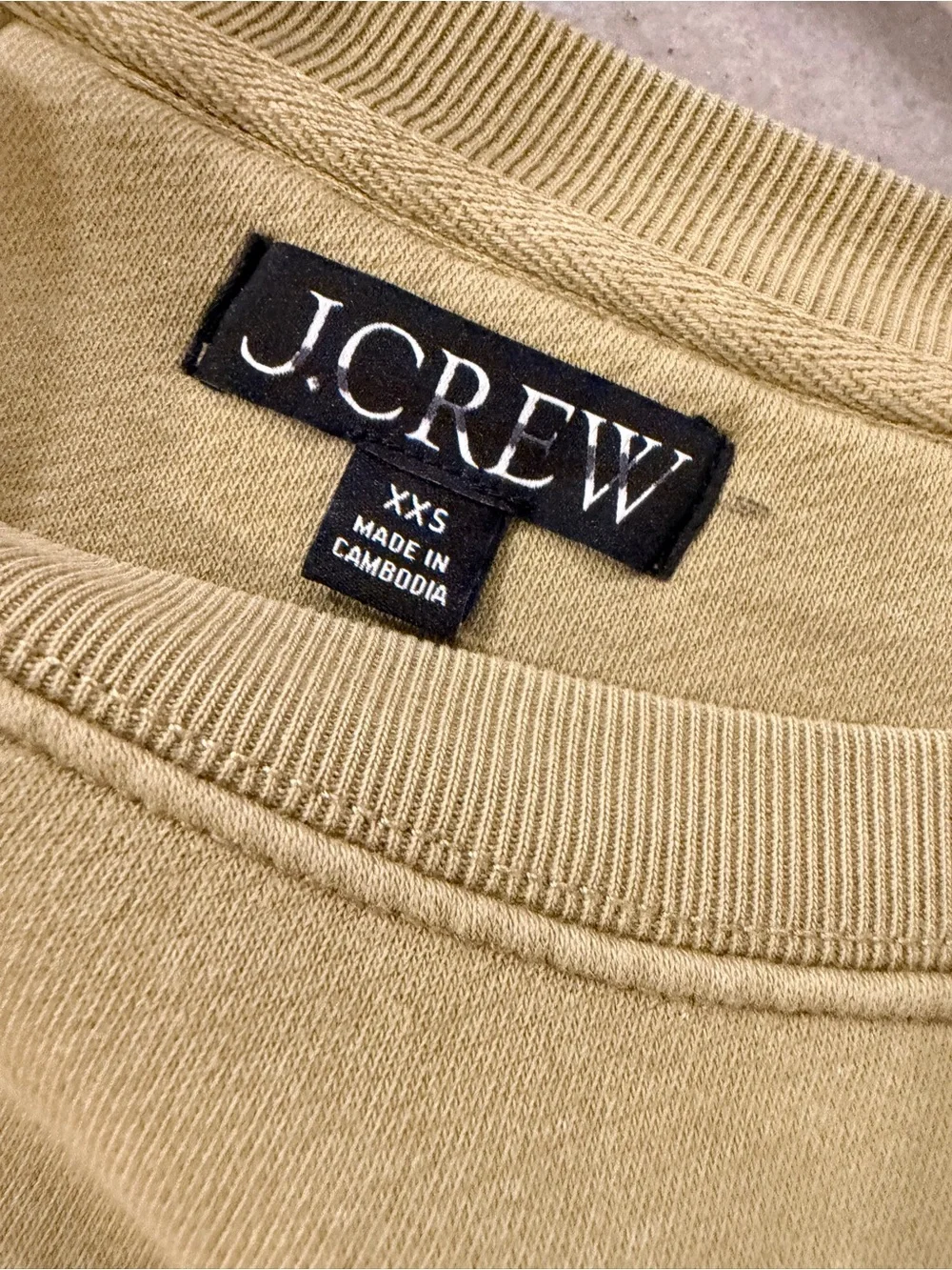NWOT J.Crew Size XXS Green Gold Button Shoulder Sweatshirt Crewneck Pullover Top